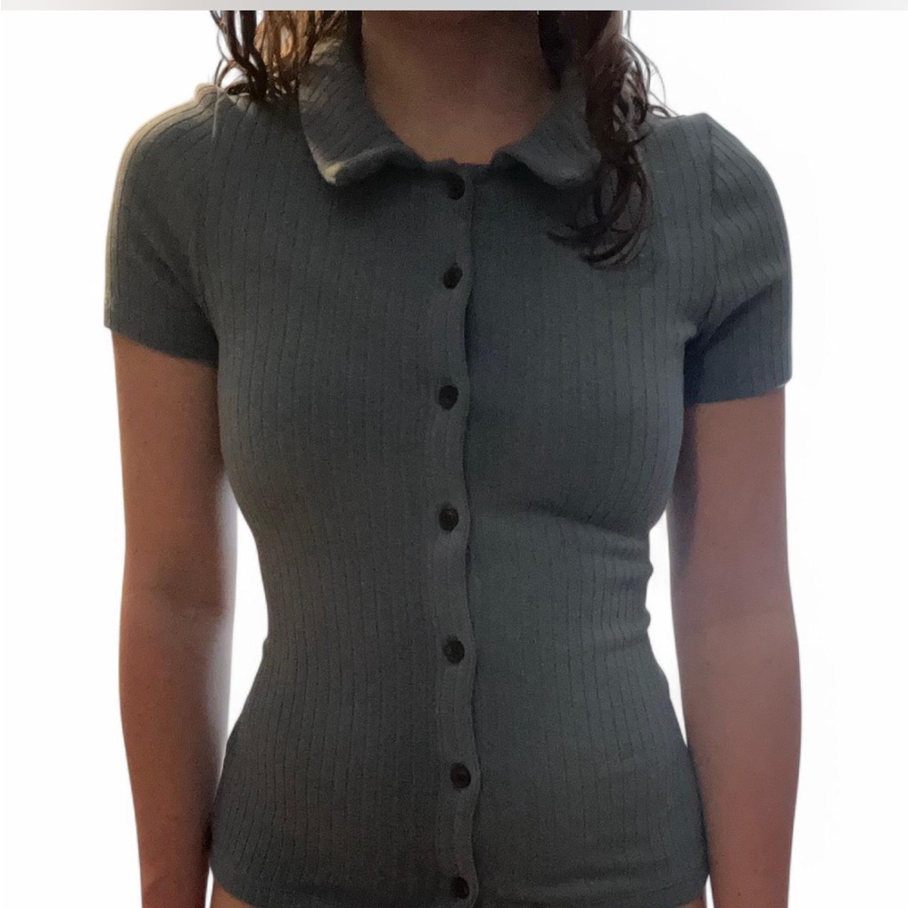 Women's Ribbed Button-Up Madewell Top - Blue